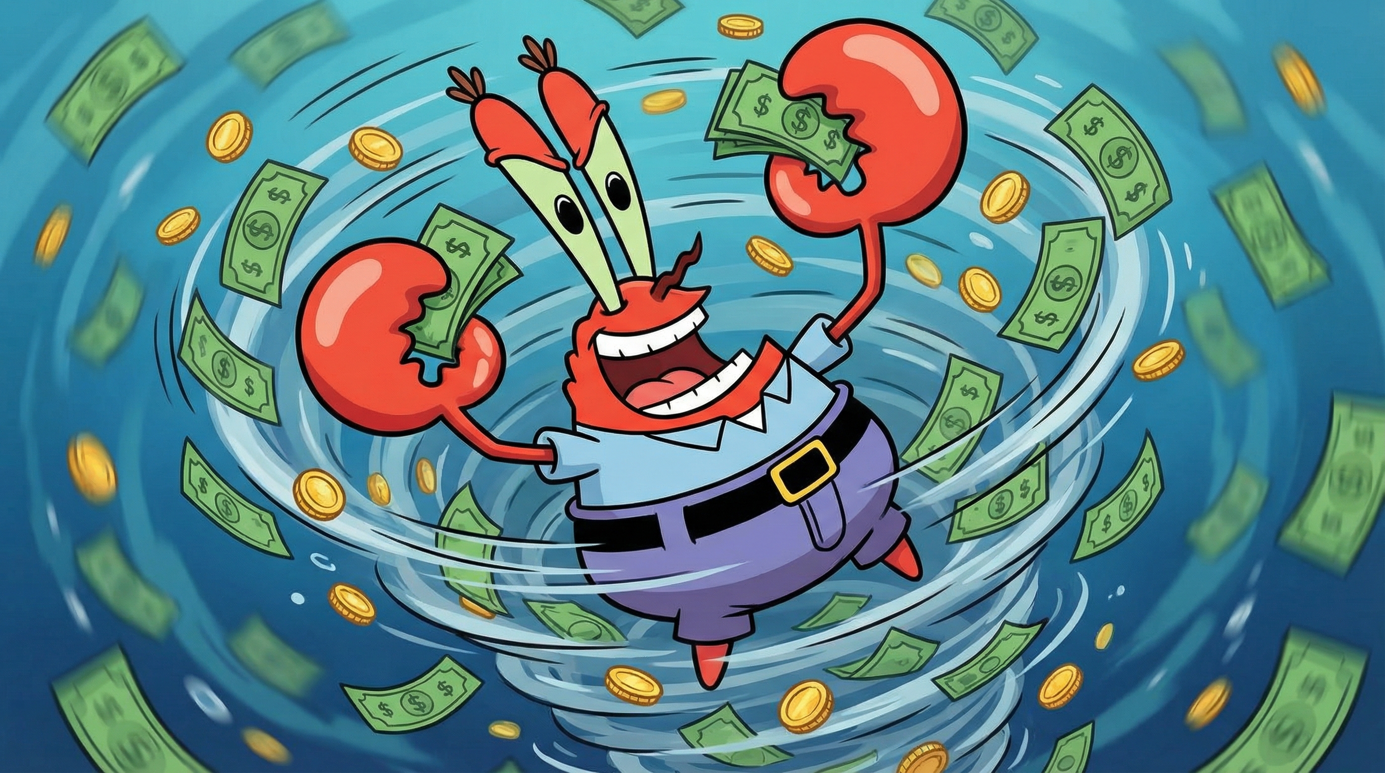 Mr. Krabs swimming in money